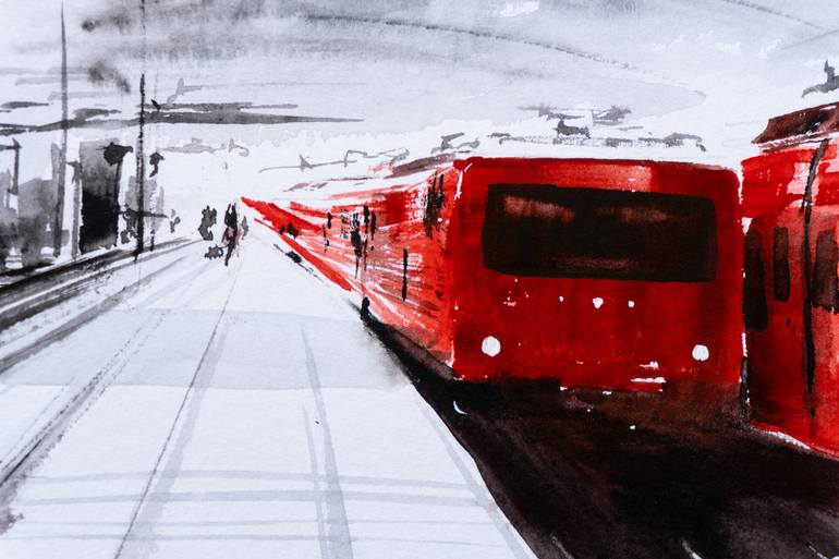 Original Impressionism Train Painting by Yuriy Kraft