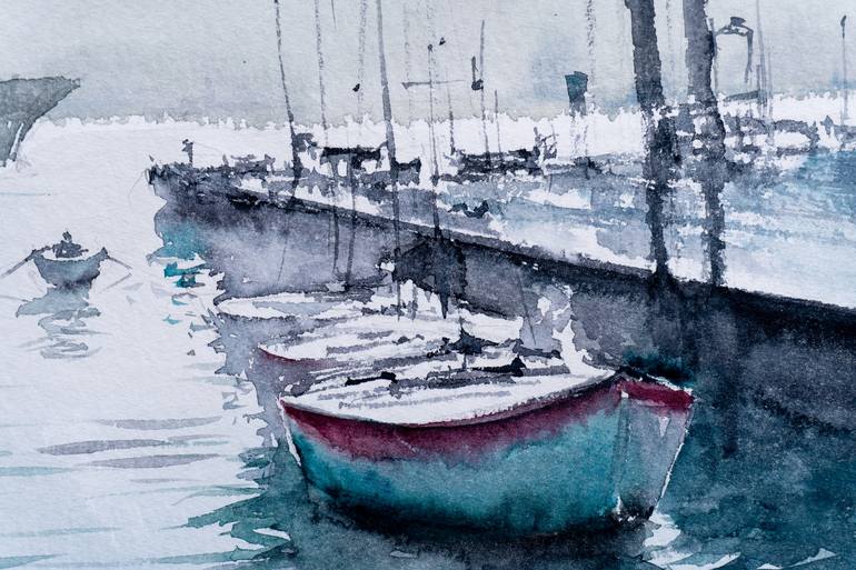 Original Impressionism Boat Painting by Yuriy Kraft