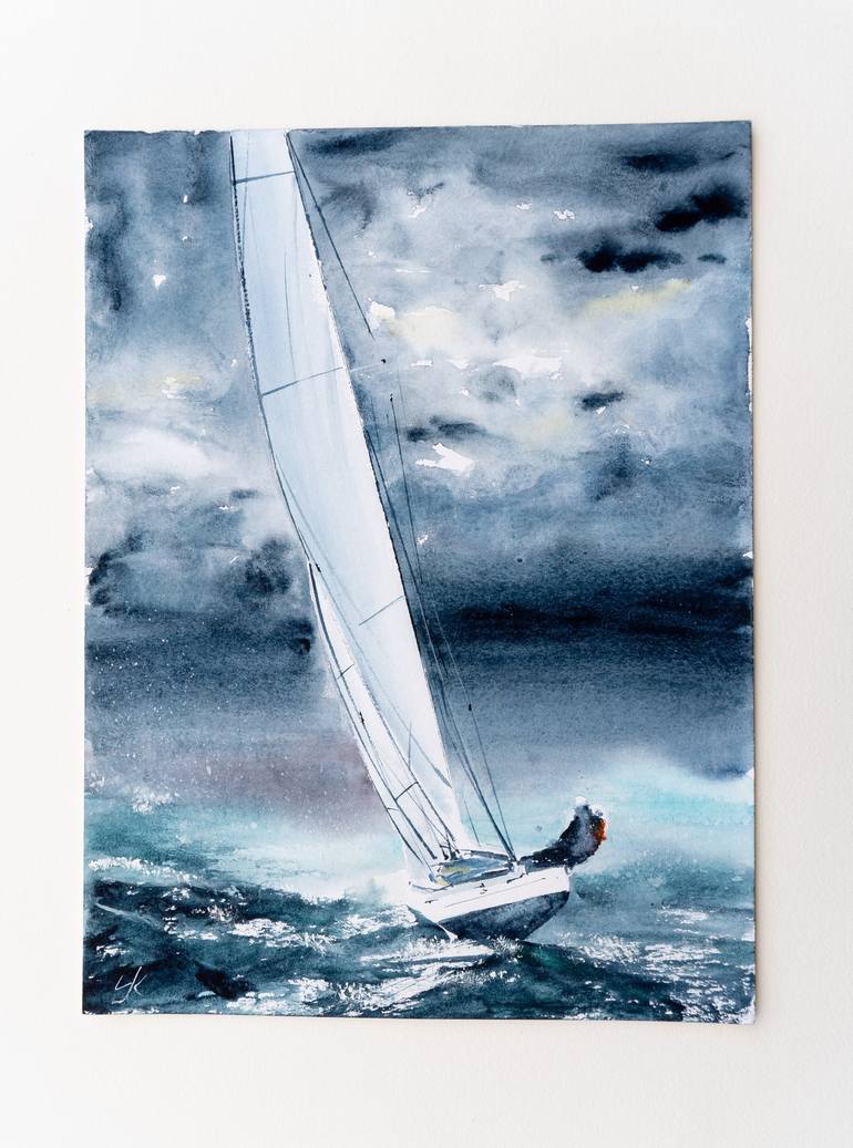 Original Sailboat Painting by Yuriy Kraft