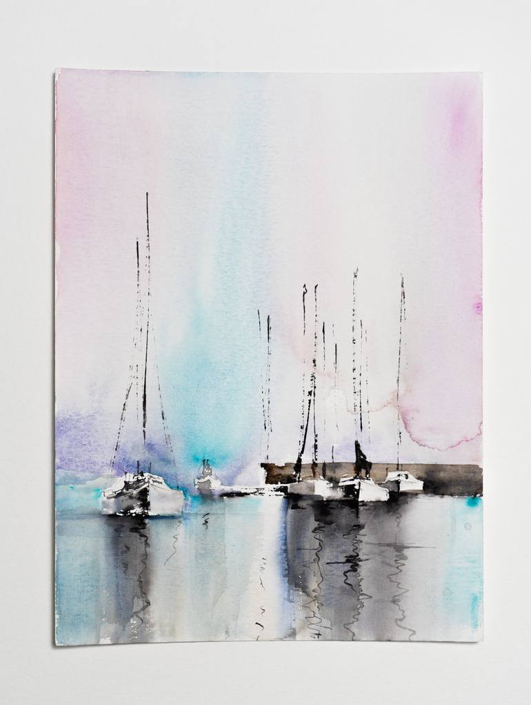 Original Sailboat Painting by Yuriy Kraft