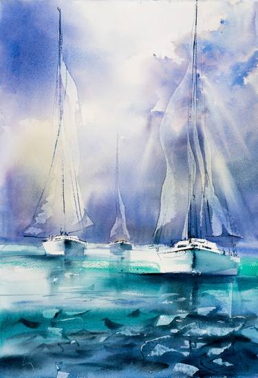 Original Impressionism Sailboat Paintings by Yuriy Kraft