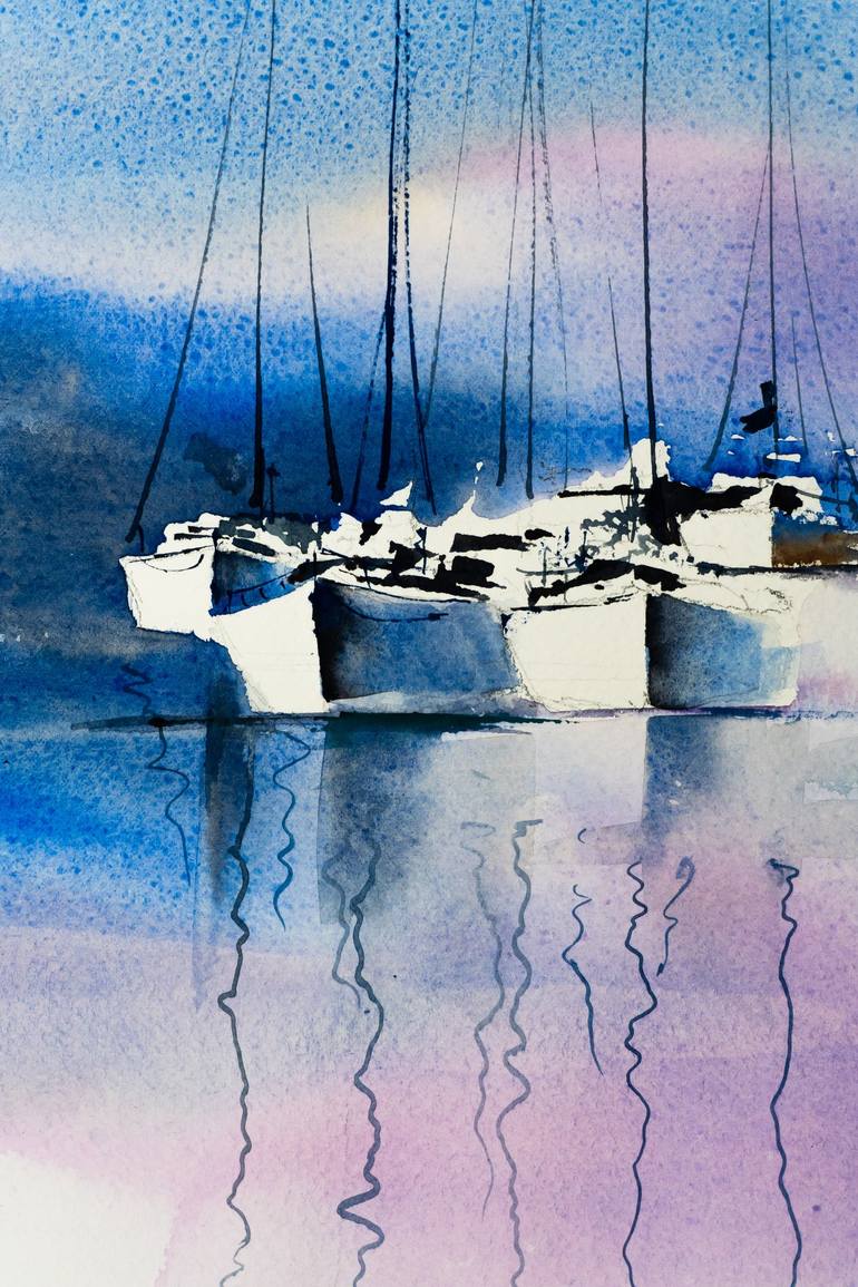 Original Impressionism Boat Painting by Yuriy Kraft