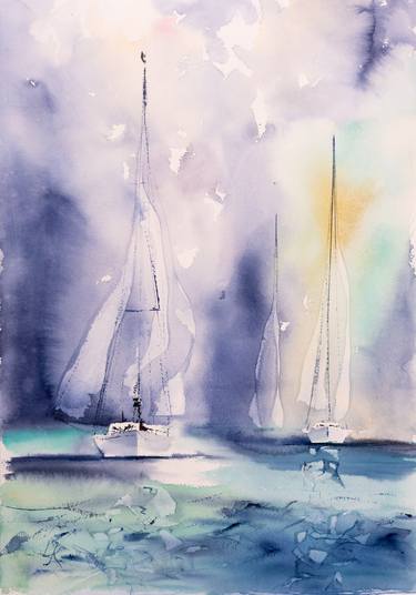 Original Impressionism Sailboat Paintings by Yuriy Kraft