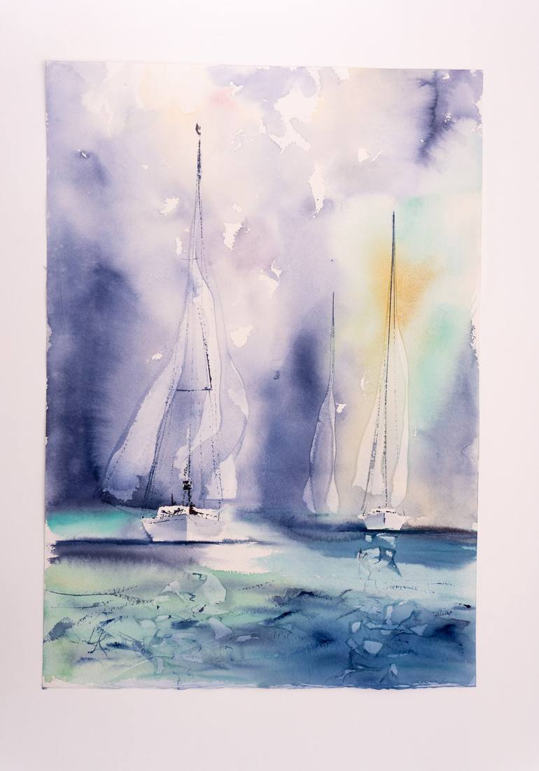 Original Sailboat Painting by Yuriy Kraft