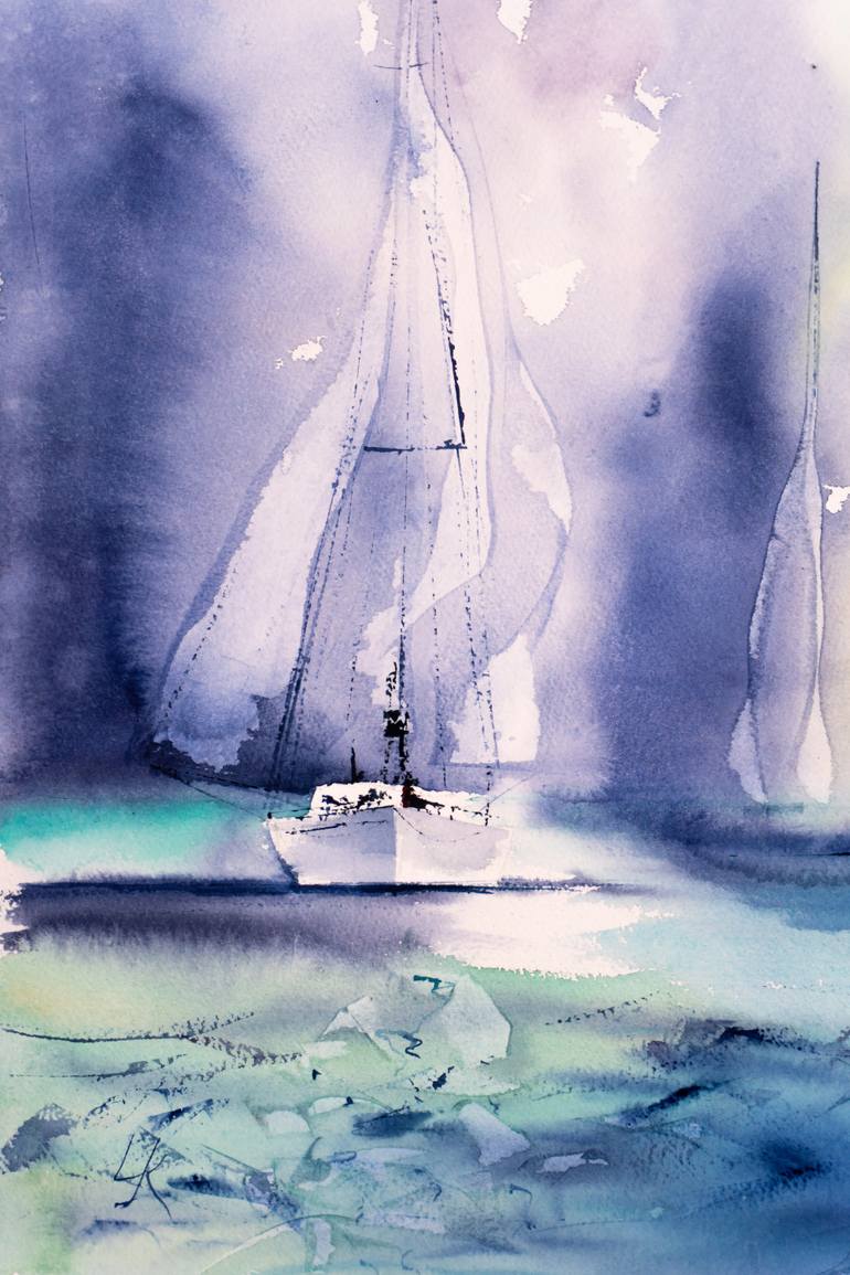 Original Impressionism Boat Painting by Yuriy Kraft
