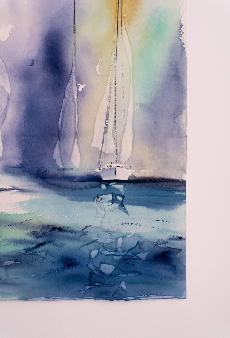 Original Impressionism Boat Painting by Yuriy Kraft