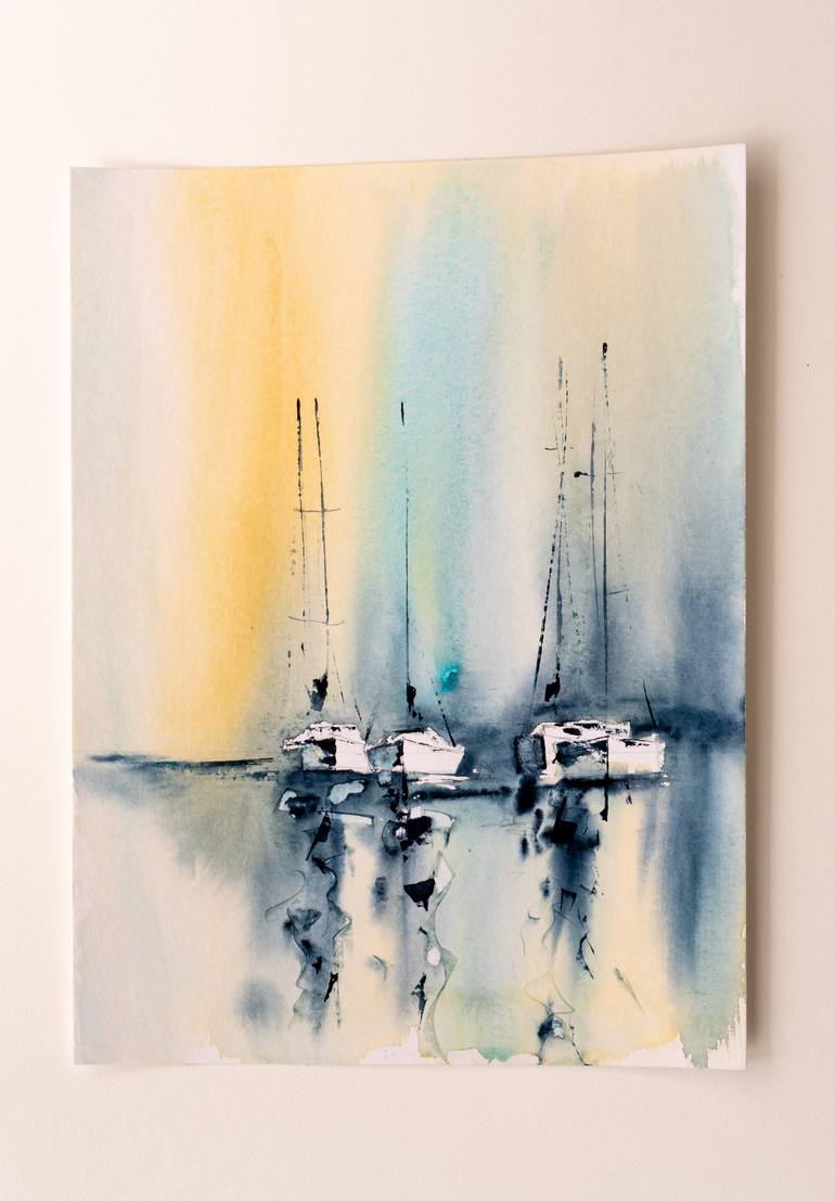 Original Impressionism Boat Painting by Yuriy Kraft