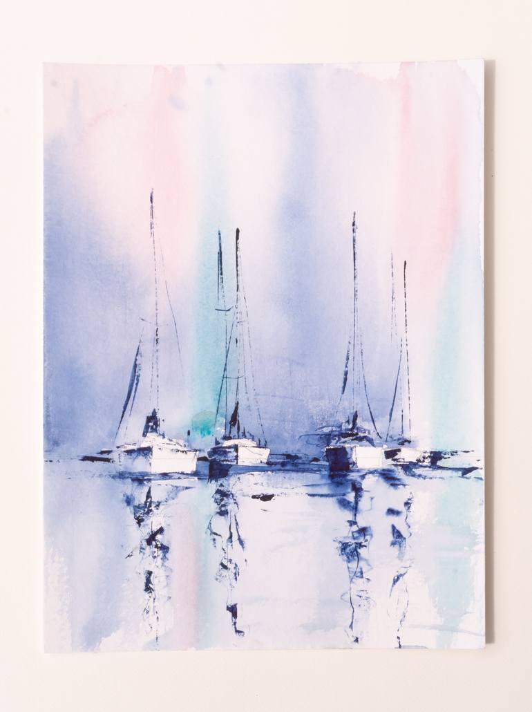 Original Impressionism Boat Painting by Yuriy Kraft
