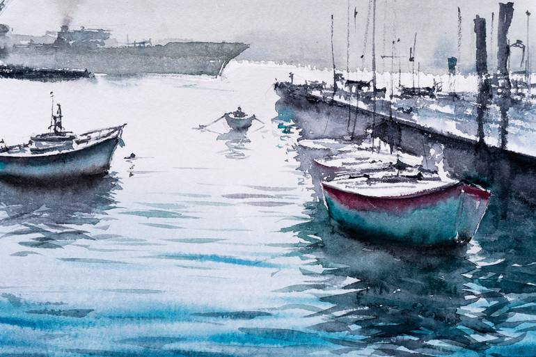 Original Impressionism Boat Painting by Yuriy Kraft