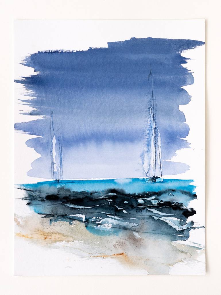 Original Impressionism Sailboat Painting by Yuriy Kraft