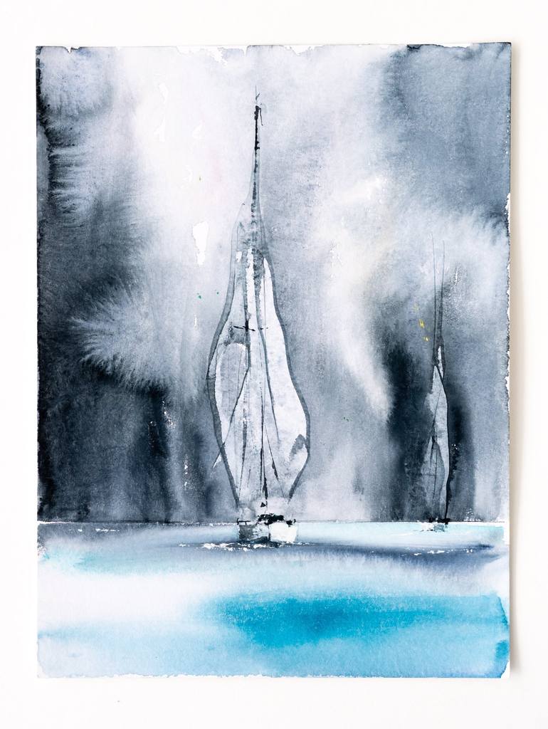 Original Sailboat Painting by Yuriy Kraft