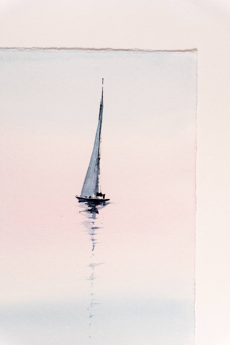 Original Minimalism Sailboat Painting by Yuriy Kraft
