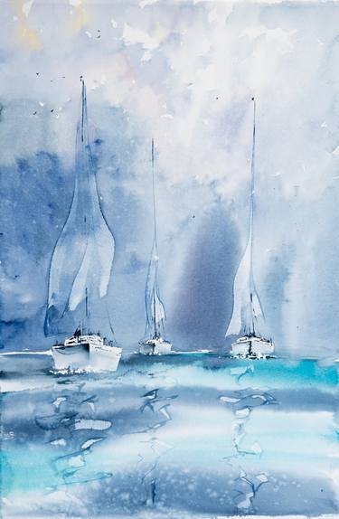 Print of Impressionism Sailboat Paintings by Yuriy Kraft
