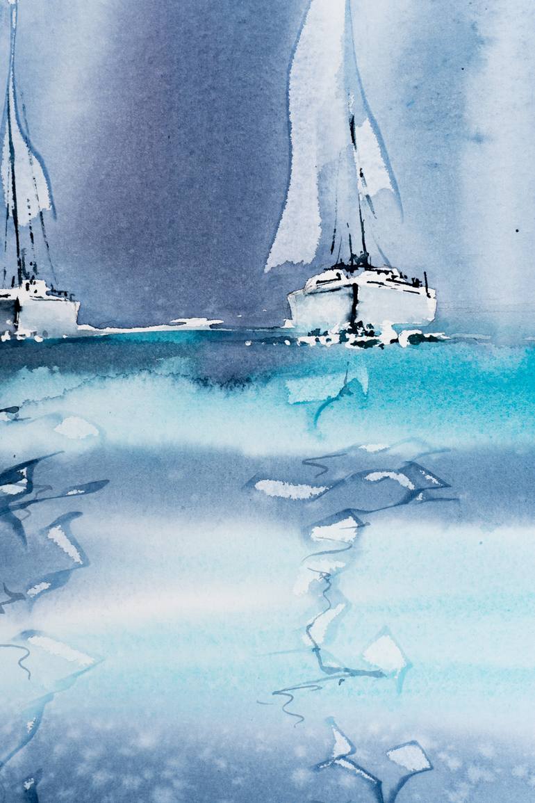 Original Impressionism Boat Painting by Yuriy Kraft