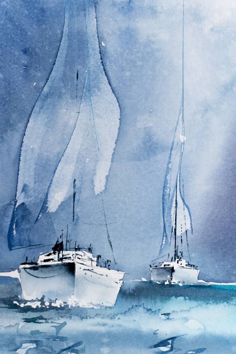 Original Sailboat Painting by Yuriy Kraft