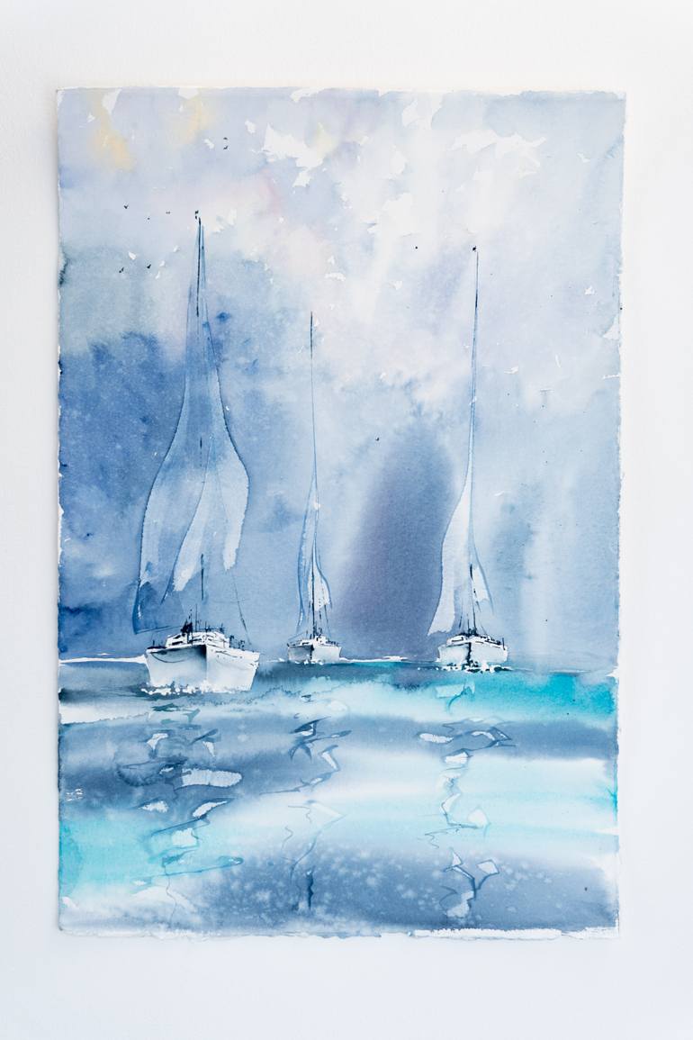 Original Impressionism Boat Painting by Yuriy Kraft