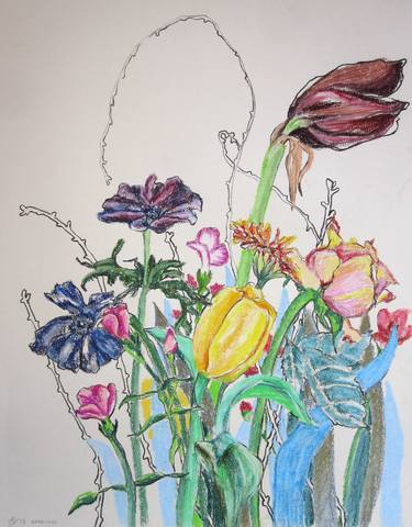 Original Figurative Floral Drawings by Anita Salemink