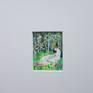 The actual painting is 7.8 cm high and 5,8 cm wide, this size excludes the mounting board you see in the photograph.