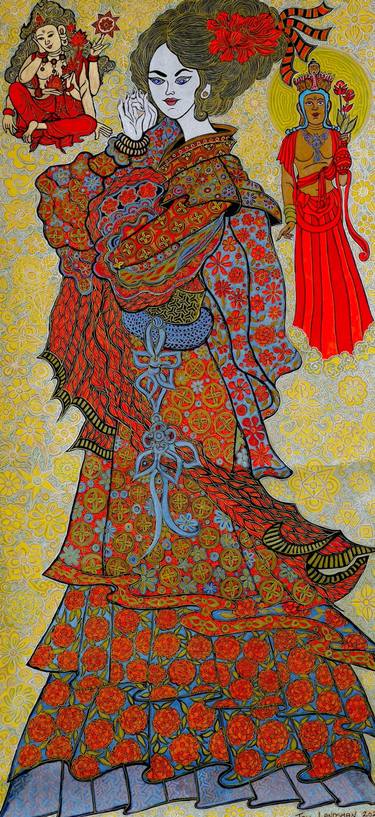 Lady Of Grace And Arhats Scroll thumb