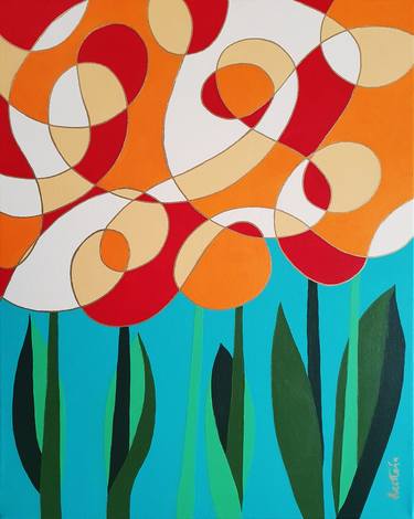 Original Abstract Floral Paintings by Herstein Art