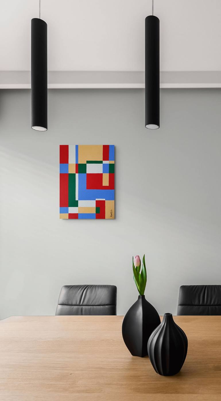 Original Abstract Geometric Painting by Herstein Art