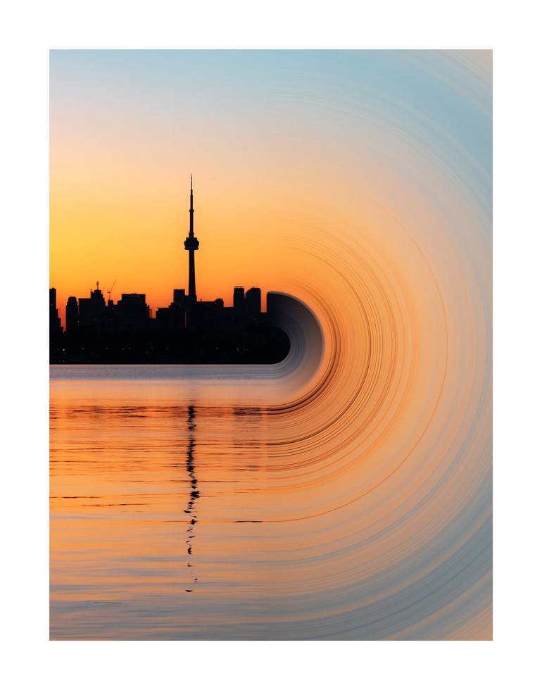 Canvas Prints 12" x 24" Toronto Sunset Over Lake Panorama with Urban Skyline 