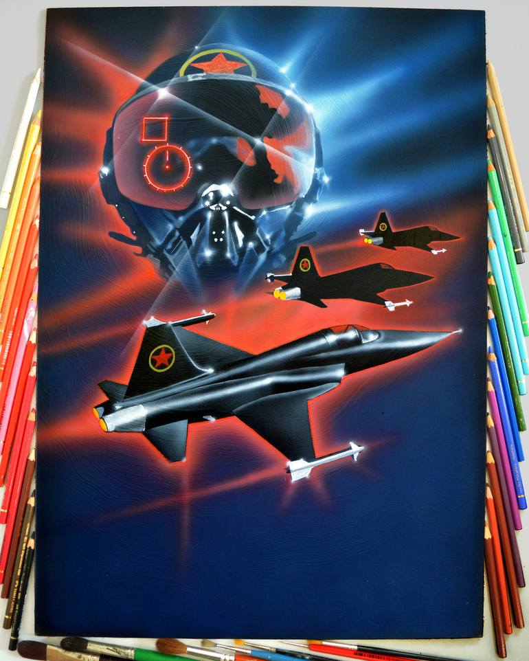 Original Surrealism Airplane Painting by Stanislav Atanasov