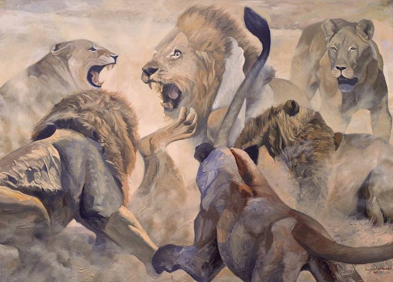 Fighting Lions Painting By Stanislav Atanasov Saatchi Art