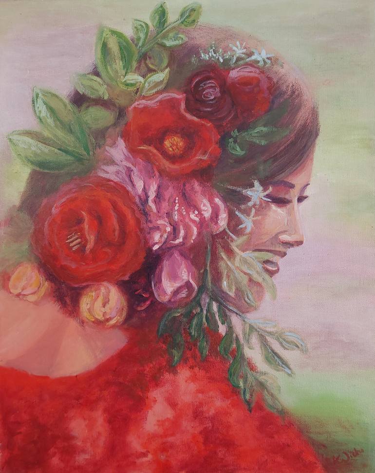 キングダム Woman with roses Painting by Karolina Wicha | Saatchi Art India
