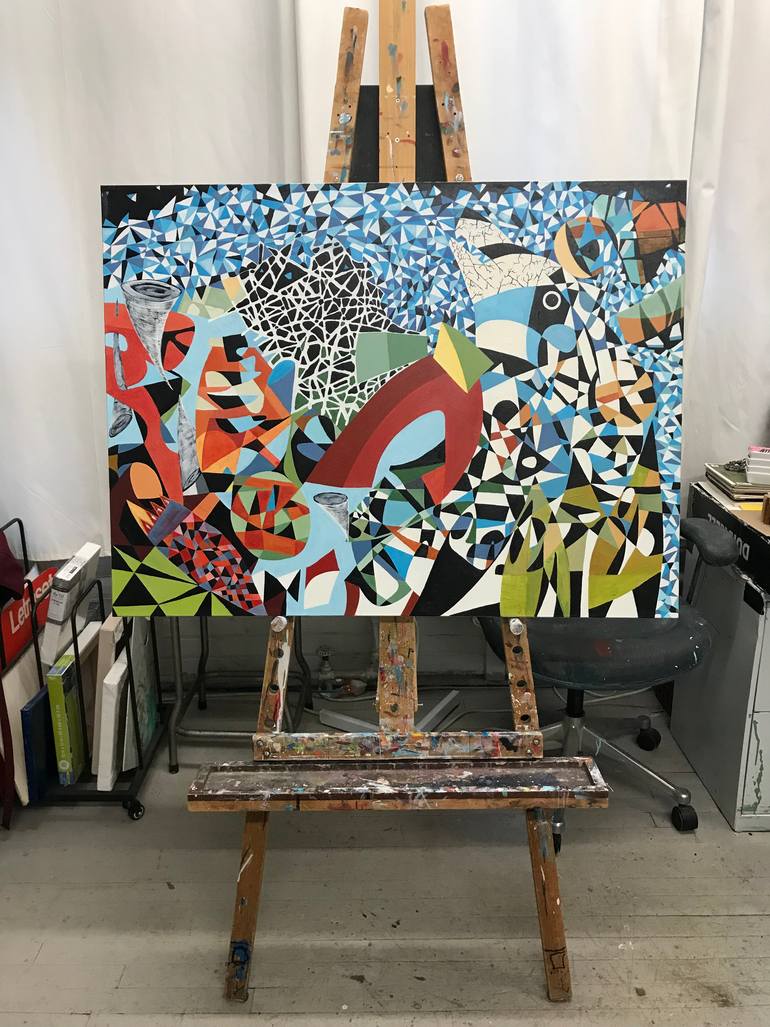 Original Geometric Abstract Painting by Rémi Thibault