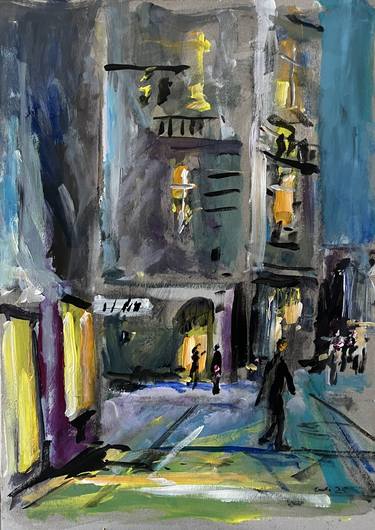 Original Expressionism Cities Painting by Peter Crestani