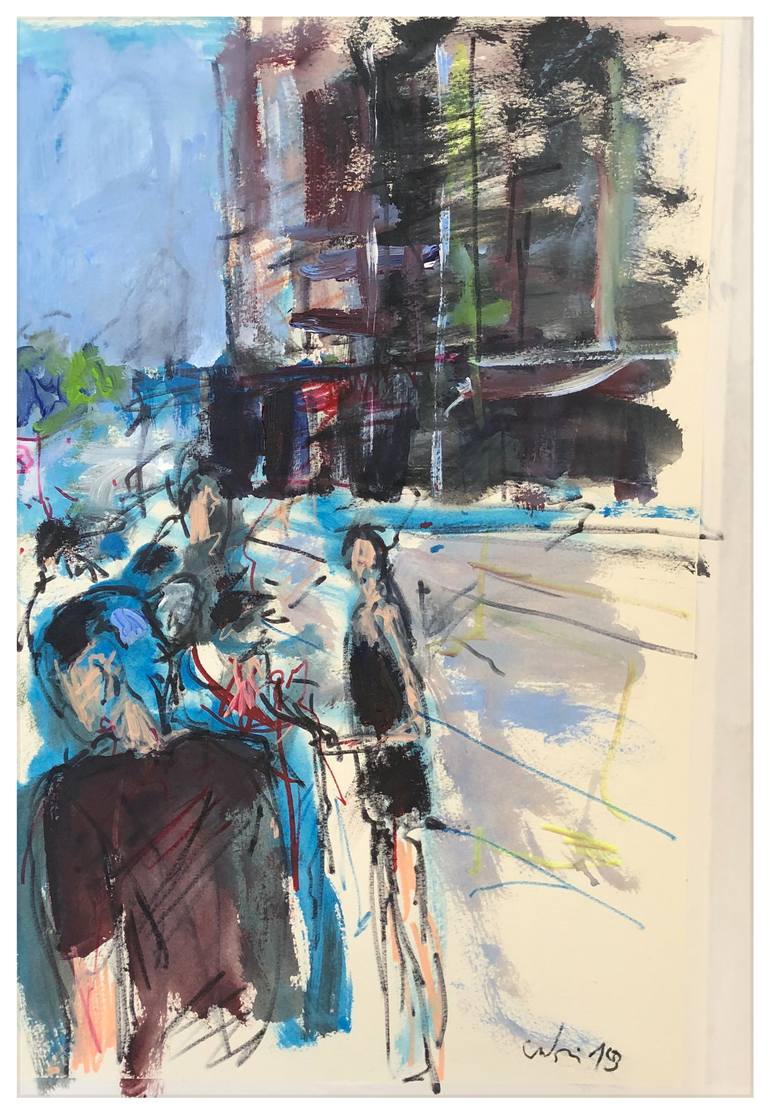 Original People Painting by Peter Crestani | Figurative Art on Paper | on the way