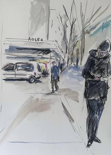 Original Figurative Cities Drawings by Peter Crestani