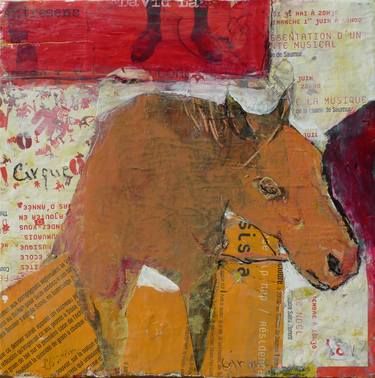 Original Expressionism Horse Collage by Laurence Poitrin