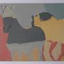 Abstract expressionist representation of the attachment of a mare and foal,
Style exercise with colors in flat,
acrylic and marble powder