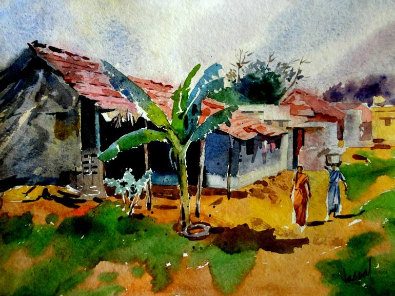 Village store scene painting