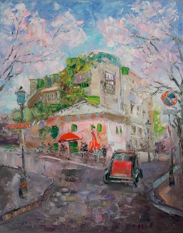 (Reservation) Paris Painting, Spring Montmartre, Original Art, Impasto Painting, Impasto Paris Art, Paris Cafe painting, oil painting thumb