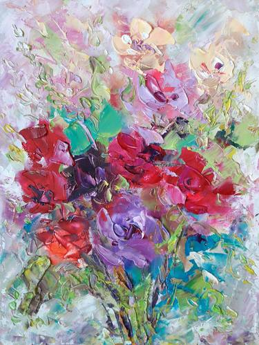 Bright Rose painting, Original Art Bouquet Rose, Artwork Oil Painting, Impasto Rose Art painting, Original painting, Impasto Rose painting thumb