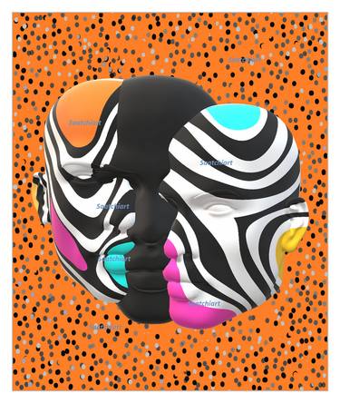 Abstraction Uncharted Africa, artwork orange colored orang-gray-white-black art by Kseniya Kovalenko - Limited Edition of 50 thumb