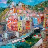 (Resevation) Sunny Riomaggiore Cinque Terre Painting Gift Italy Landscape Abstract Art Modern Home Decor Colorful Gift Artwork by Kseniya Kovalenko by Kseniya Kovalenko
