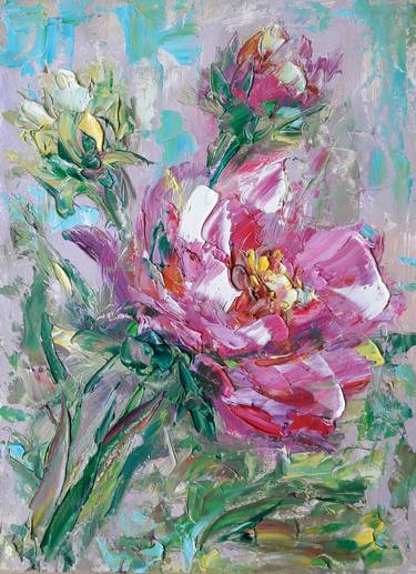Saatchi Art Artist Kseniya Kovalenko; Paintings, “Peony Flowers, Painting Floral, Original Art, Flowers Impasto, Floral Painting by Kseniya Kovalenko” #art