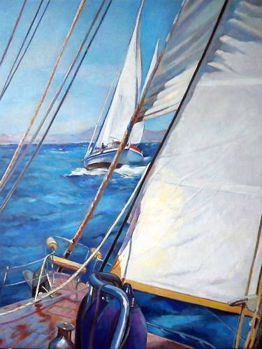 Print of Sailboat Paintings by Laszlo Sallay