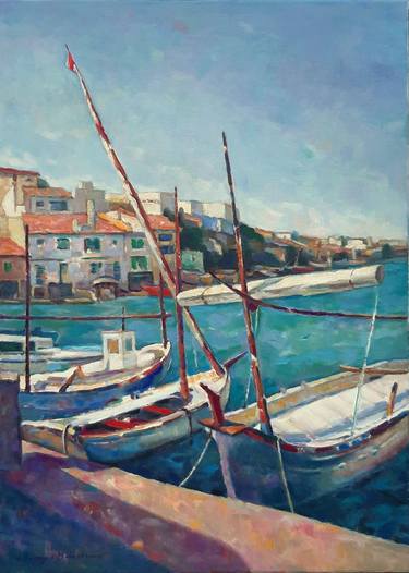 Original Impressionism Boat Paintings by Laszlo Sallay