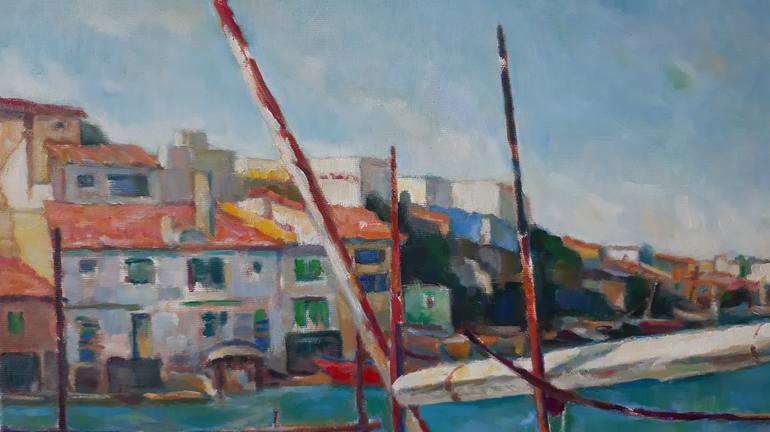 Original Impressionism Boat Painting by Laszlo Sallay