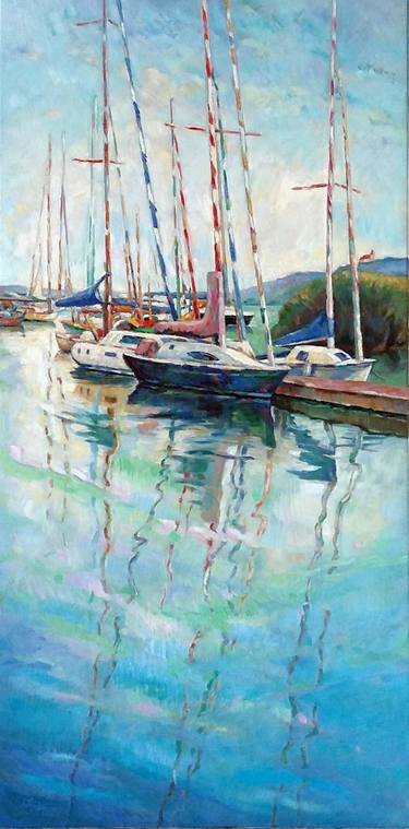 Original Impressionism Boat Paintings by Laszlo Sallay