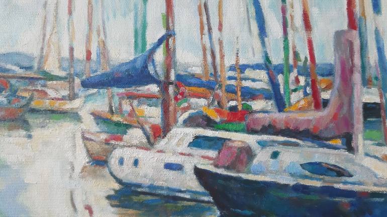 Original Impressionism Boat Painting by Laszlo Sallay