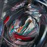 "Echoes"
In 2011, I painted this powerful painting. Here, black is also a color, making red and orange vibrant and fiery.