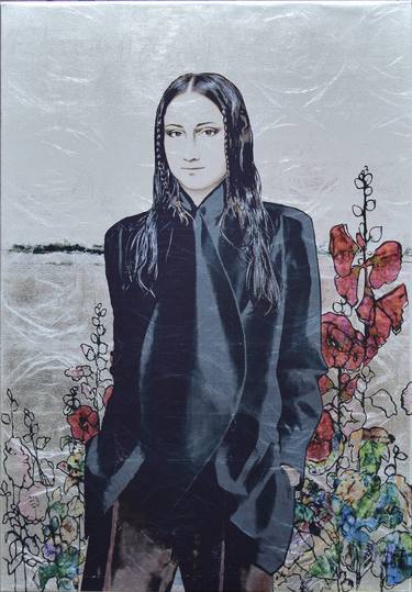 Contemporary printed portrait "In the FIeld among the Flowers" thumb