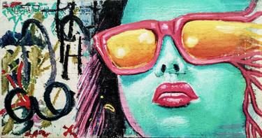 Pop Art Acrylic Painting on Banknote "The Pink Glasses" thumb