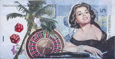 Pop Art Acrylic Painting on Banknote "The Casino..." thumb